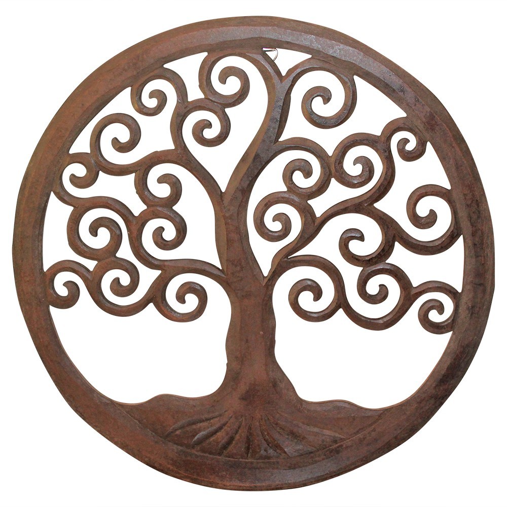 Hand Carved Tree of Life Hanging Wall Art Piece Wooden in Dark Brown