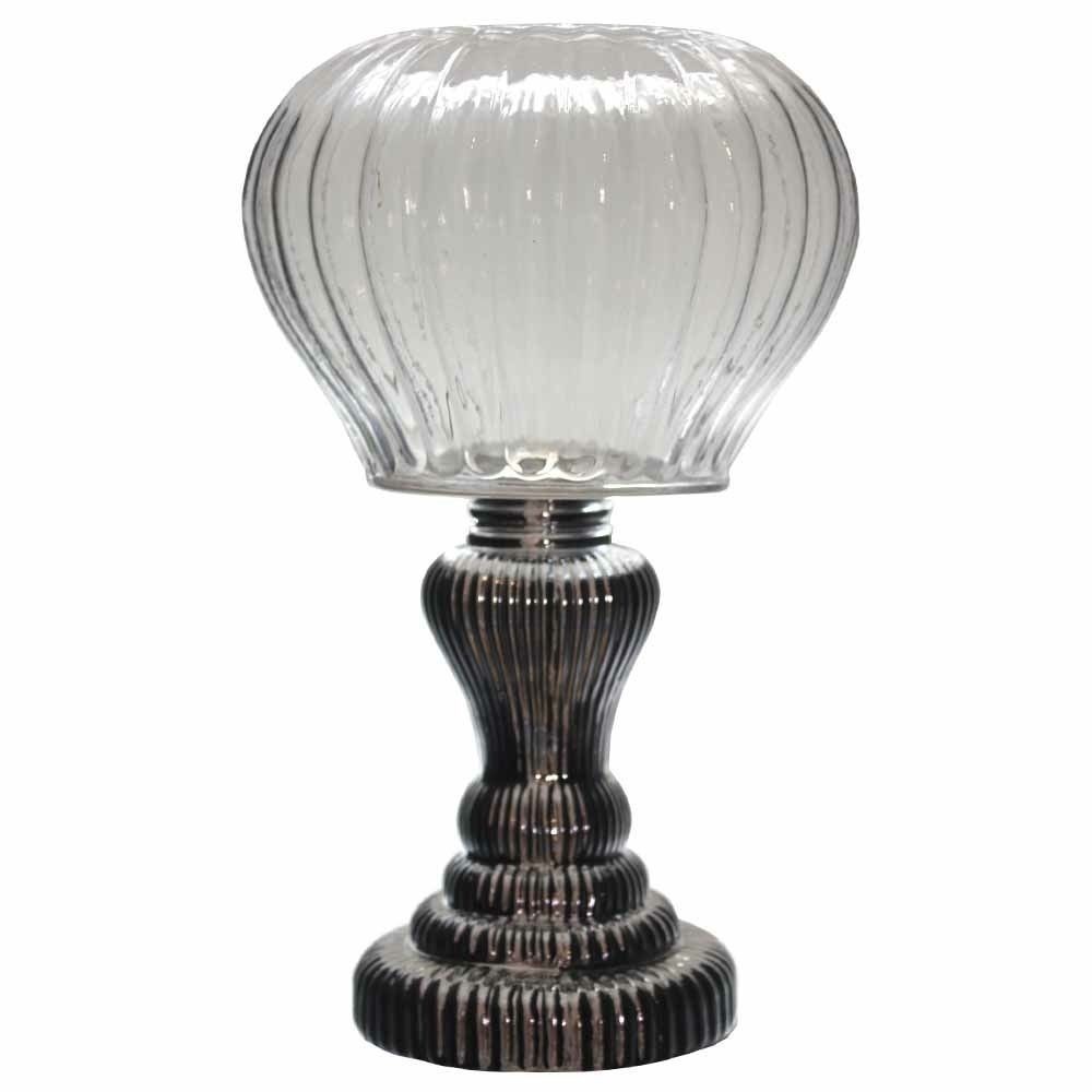 28cm Vintage Style Silver Base Hurricane Lantern Glass Candle Holder