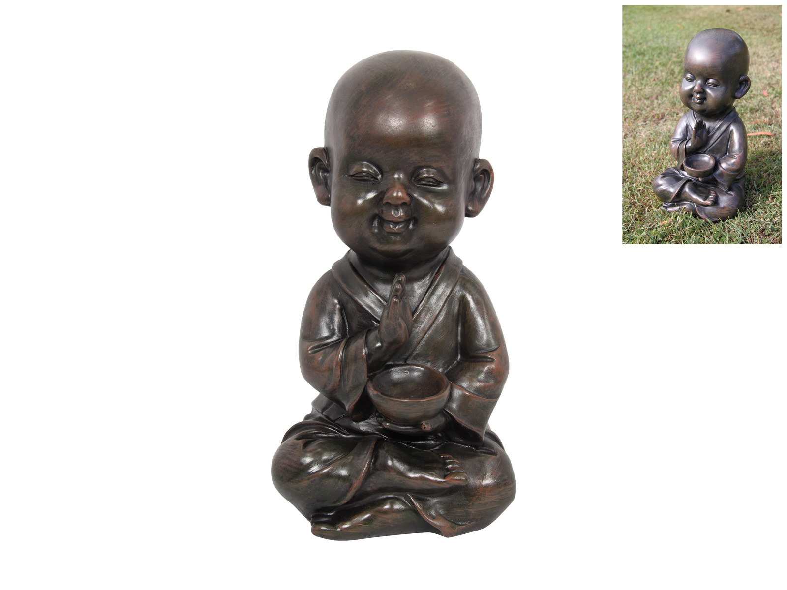 30cm Spiritual Monk Figurine Statue with Bowl in Shine Finish