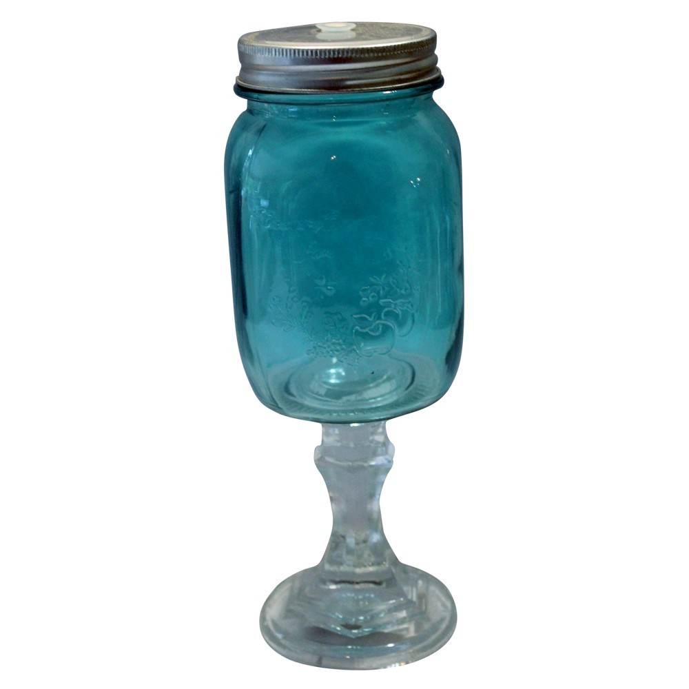 4pce Blue Mason jar on a clear stem (with hole in lid) great for