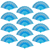 24x Blue Glitter Hand Fans Beautiful Colour Butterfly Design Fold Out Party