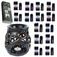Oil Burner Kit + 14 Essential Oils Scents & 10 Tealight Candles, Black Ornate