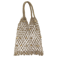 1pce 65cm Carry Tote Shopping Bag Natural Seagrass Woven With Beads Hessian Style