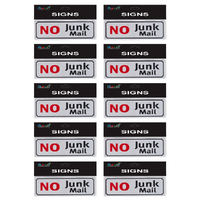 10pce No Junk Mail 18cm Signs Set Brushed Steel Silver/Black/Red For Letterbox