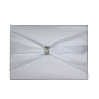 Wedding 78pg Guest Book White Satin and Ribbon Diamante Ring Feature