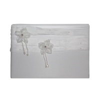 Wedding 78pg Guest Book White Bow and Mini Pearls Ring Feature
