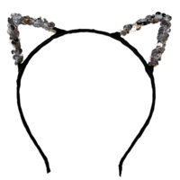 1pce Silver/Black Sequin Cat Ears Headband, Dress Up Costume Accessory