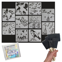 10pce Stencils with Foam Brush 5pce Set, Birds & Trees Reusable Painting Kit