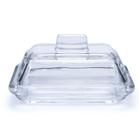 Clear Glass Butter Dish, Soap Dish with Lid, 15cm Vintage Style Jar