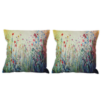 2x Grass & Flowers Cushions with Insert Features Rear Zip 45cm x 45cm