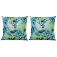 2x Teal Palm Leaves Cushions With Insert Features Rear Zip 45cm x 45cm Tropical