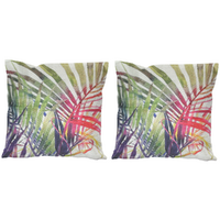 2x Palm Fronds Leaves Cushions with Insert Rear Zip 45cm x 45cm Tropical Inspired