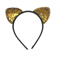 Sequin Gold Cat Ears Headband, Dress Up Costume Accessory Kids/Adult Plastic