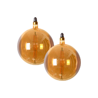 Pair of Edison LED Light Globes Round Medium 4 Watt Filament Bulbs 19cm, Set of 2