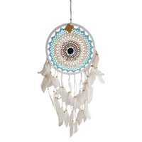 Dream Catcher Turquoise 32cm Round Doily with Feathers Hand Made