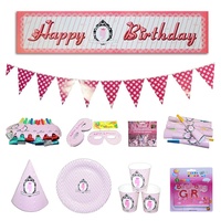77pce Party Set Pink Princess Polka Dot Stripe Colour Girls Birthday Kids Bundled Pack