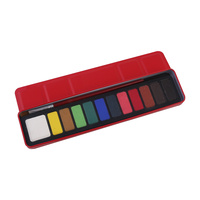 12 Colour Solid Watercolour Cake Paint Set in Red Metal Casing with Brush