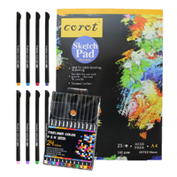 24x Fine Liner Pens with A4 Black Paper Sketch Pad, Colour Markers Artist Set