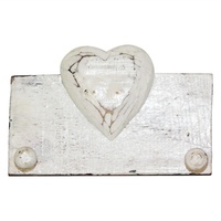 19cm Keys/Coat Hanger Rack with Single Love Heart in White Wooden, Beach House