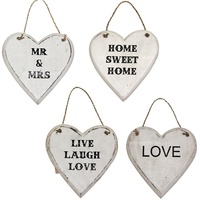 20cm Love Heart with Inspirational Sayings, Wooden Hanging Sign, Beach House, Shabby Chic