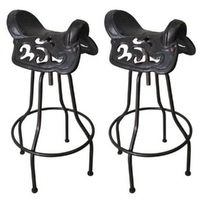 2x 94cm Antique Saddle Bar Stools Set Horse Theme Adjustable Height Cast Iron