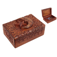 18cm Star & Moon of Life Carved Wooden Jewellery / Trinket Box 1pce