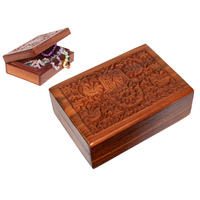 1pce 18cm Hamsa Symbol Carved Wooden Box, Jewellery Storage, Boho Style
