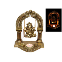 1pce 23cm Gold Ganesh on Swing Rope with Tealight & Incense Holder Resin Buddha