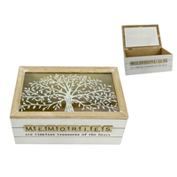 Trinket Jewellery Box Wooden Natural & White Colour 24x16cm Glass Lid