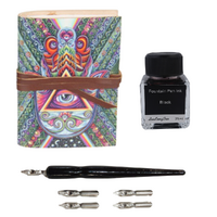 Pocket Journal Leather + Calligraphy Ink & Pen Set Trippy Hamsa 10cm Mystic Book