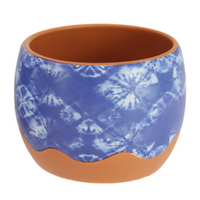 Round Pot Terracotta Blue Pattern 11x13cm Planter - Tie Dye Design