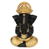 Ganesh Statue Ornament Black & Gold Colours Praying 17cm 1pce Resin