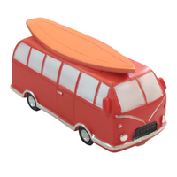 Combi Van Money Box With Surfboard Red 17cm Resin 1pce