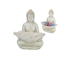 Rulai Buddha Holding Leaf Bowl in Cream White & Gold 70cm Meditating