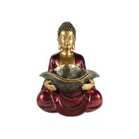 29cm Gold and Red Sitting Buddha With Bowl Resin Statue Ornament