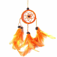 5cm Dream Catcher Orange Web Design with Feathers, and Beads Bright Range