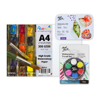Mixed Mont Marte Watercolour Paint Cake Set with A4 Paper, Compact Travel Kit