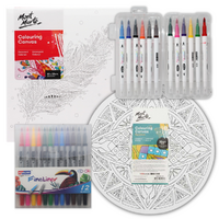 Pair of Mont Marte Colouring In Canvas with Mixed Fine Liner Markers 24pce