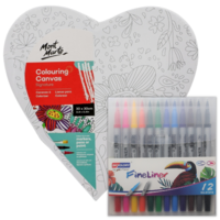 Mont Marte Colour In Floral Heart Canvas Kit with Dual Fine Liner & Brush Pens