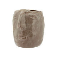 1pce Ceramic Planter Brown Moulded Face 16.5x16.5x18.5cm Flower Pot Succulent