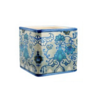 Vintage Indigo Floral Square Ceramic Pot Planter For Herbs & Cactus 1 Piece Blue 3.5x13.5x12cmH 
