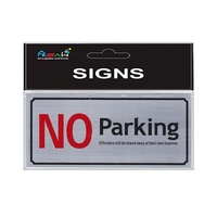 No Parking Brushed Steel 20cm 1pce Sign Black/Red/Silver Self Adhesive