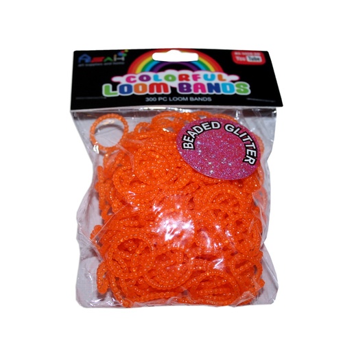 Orange Colour Beaded Glitter Loom Bands 300pce + 16 S Clips