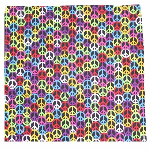 Bandana Rainbow Peace Symbols on Black 1pce 54cm 100% Cotton Head Wrap Scarf
