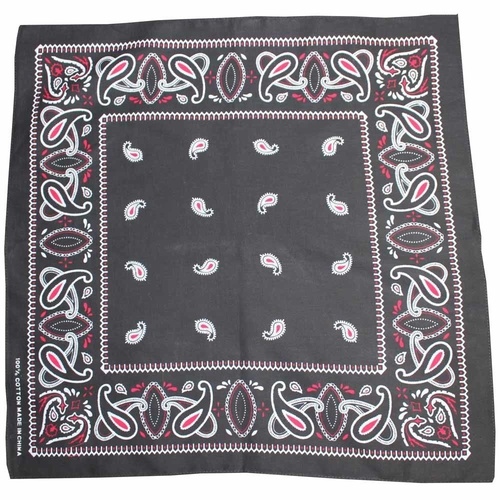 Bandana Traditional Paisley Black, Red, White 54cm 100% Cotton Head Wrap Scarf