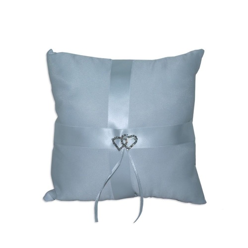 Wedding Rings Cushion 20cm with Double Heart Diamante Centre & Ribbon