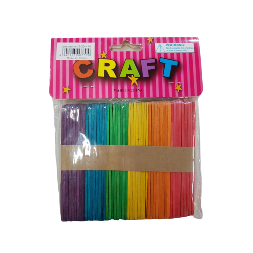 50x Craft Paddle Pop Stick in Multi Colour 9.5x1cm Pack