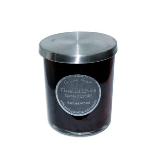 Amberwood Scented Candle in Glass Jar 10cm with Stainless Steel Lid