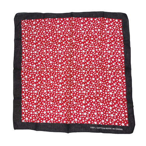 Bandana White Stars on Red & Black 1pce 54cm 100% Cotton Head Wrap Scarf