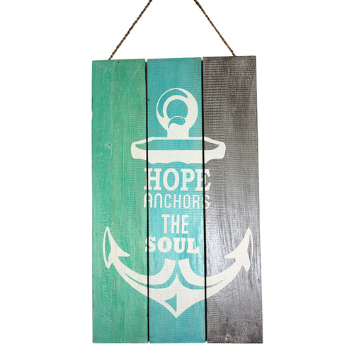 50cm Wooden, Hanging, Aqua/Torquiose & Grey 3 Tier Sign with Inspirational Quote, Home D̩cor Anchor